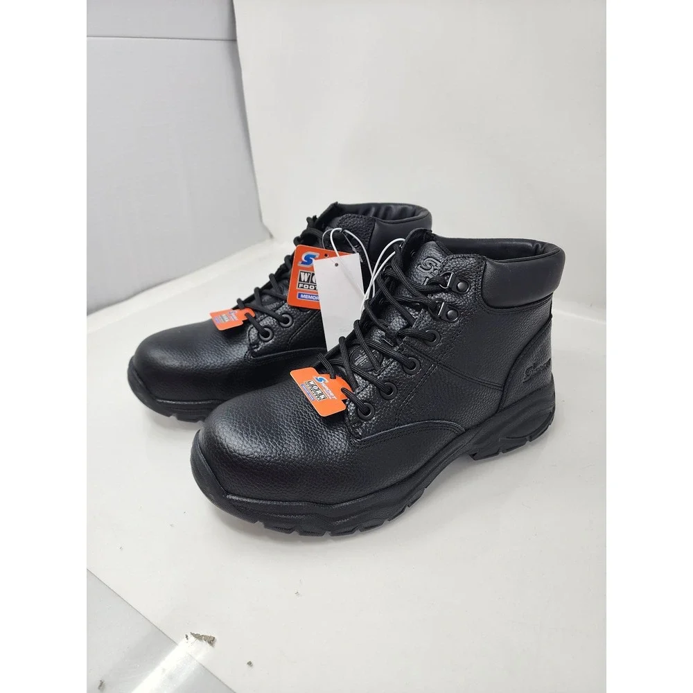 S Sport by Skechers Mens Elton Steel Toe Work Boots Black Faux Leather Size 9.5